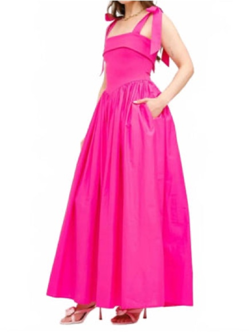 Sofia the label Vibrant Hot Pink Tie-Shoulder Maxi Dress